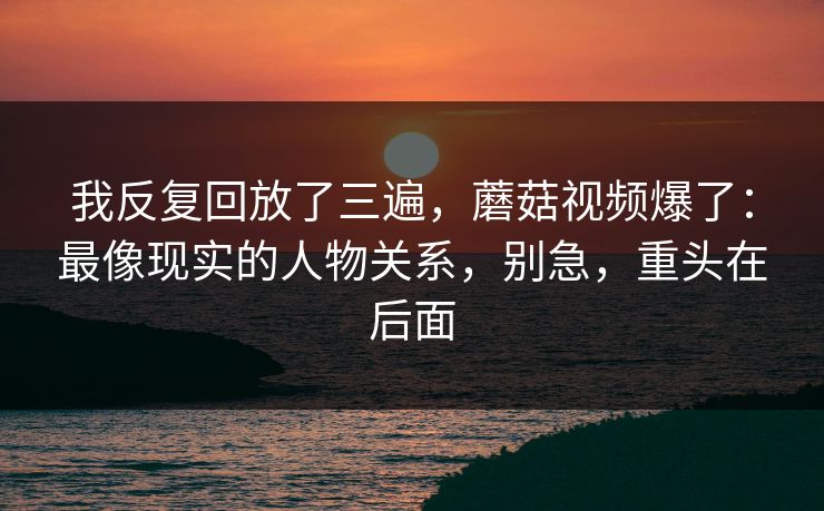 我反复回放了三遍,蘑菇视频爆了:最像现实的人物关系,别急,重头在后面